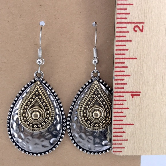Elegant Silver and Gold Teardrop Earrings Vintage Boho - Picture 2 of 2